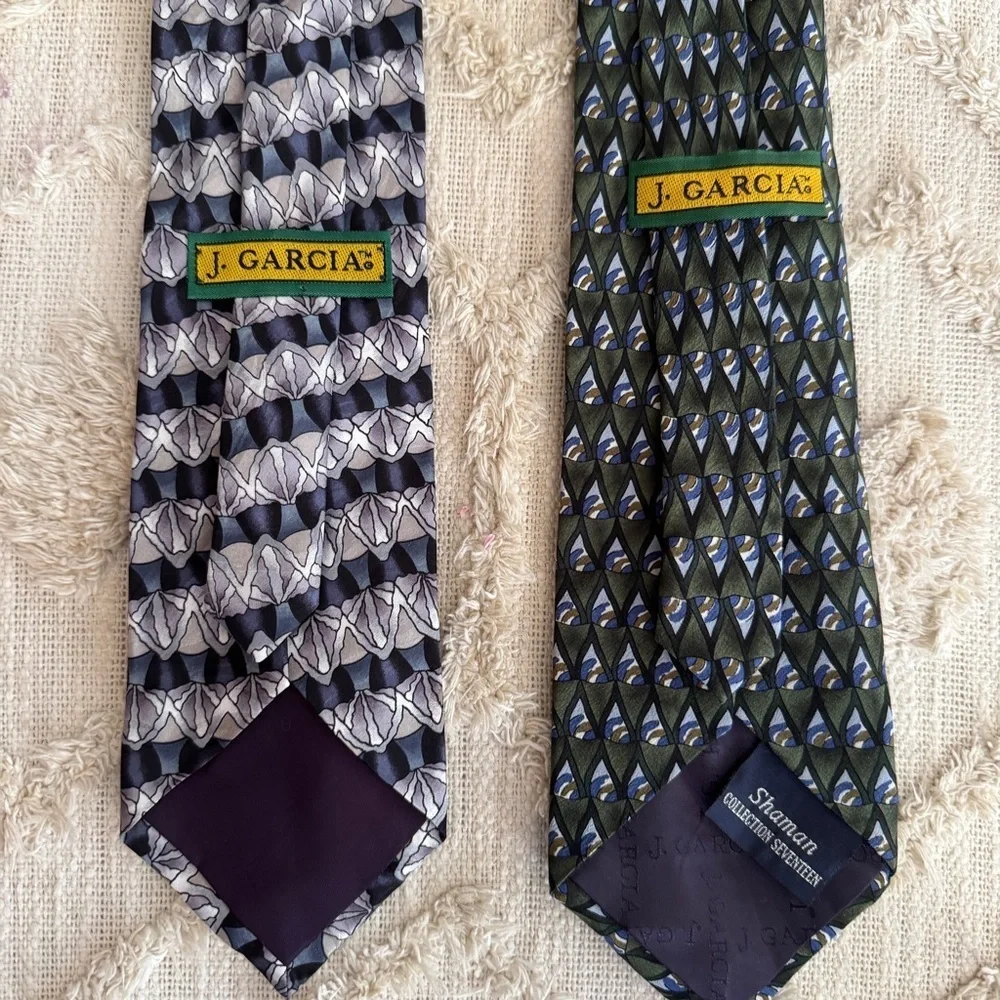 J. Garcia Men’s Silk Ties “Shaman” Collection Seventeen & Gray Geometric Vintage